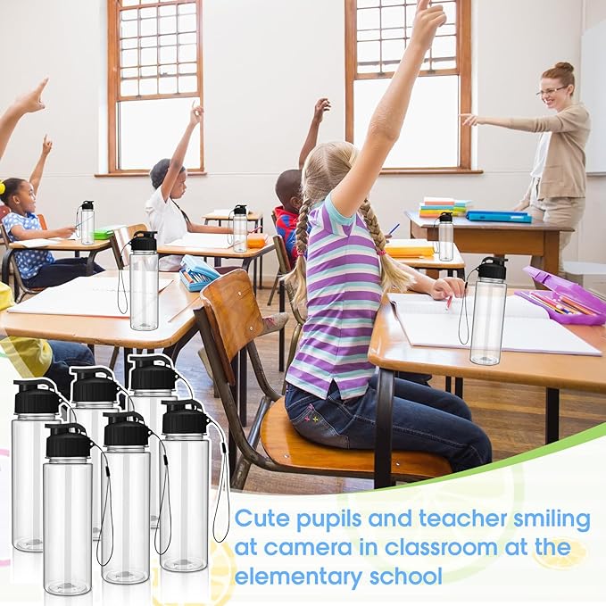 30 Pieces 17 oz Water Bottle Bulk Plastic Water Bottles Bulk with Handle Strap Lightweight Leakproof Drink Flip Top Bottles for Adults Fitness Gym (Black)