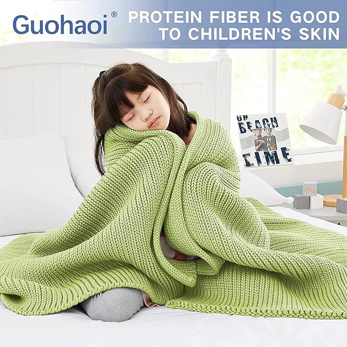 Knitted Weighted Blanket(Light Green 50"x60" 10lbs),Home Décor Cooling Throw Blanket for Hot Sleepers,Hand Made Chunky Knit Heavy Blanket or Adults Use on Twin Size Bed