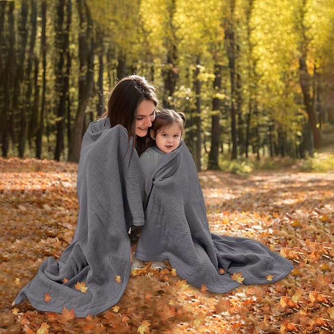 Lulu moon Muslin Blankets for Adults 55”x75” - Couch Throw Blanket for Boys - Light Weighted Muslin Quilt for Sofa and Bed (Gray)