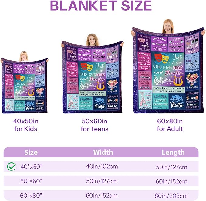 Theater Gifts, Theater Gifts for Girls, Theatre Gifts, Gifts for Theater Lovers, Musical Theater Gifts, Broadway Gifts, Theater Blanket for Girls on Birthday Christmas 40x50 in
