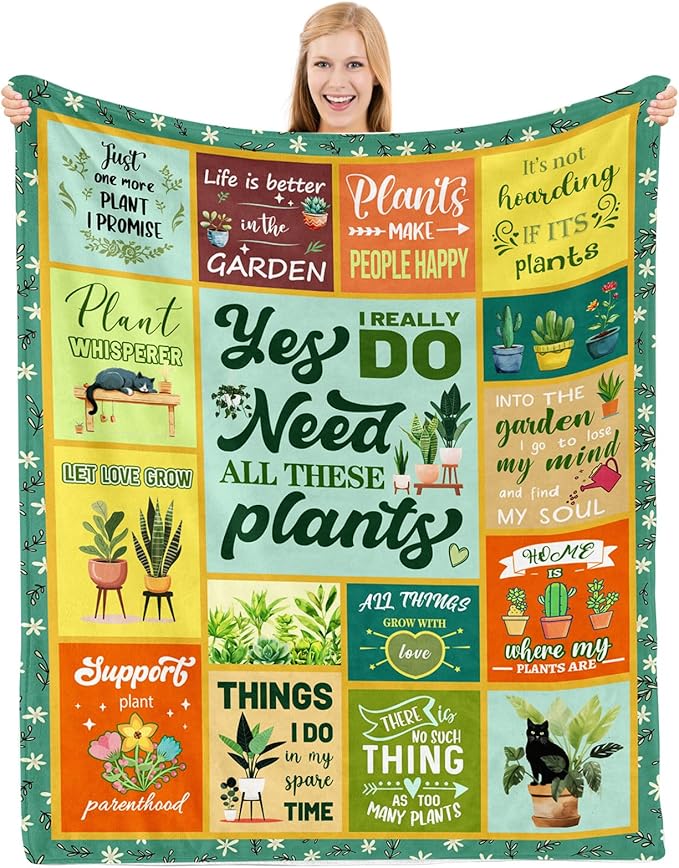 Gifts for Gardeners Woman, Plant Lover Gifts for Women, Plant Gifts Blanket, Gardening Gifts for Women, Blanket for Plant Lover Mom Aunt Grandma Daughter Mothers Day Christmas 60x80