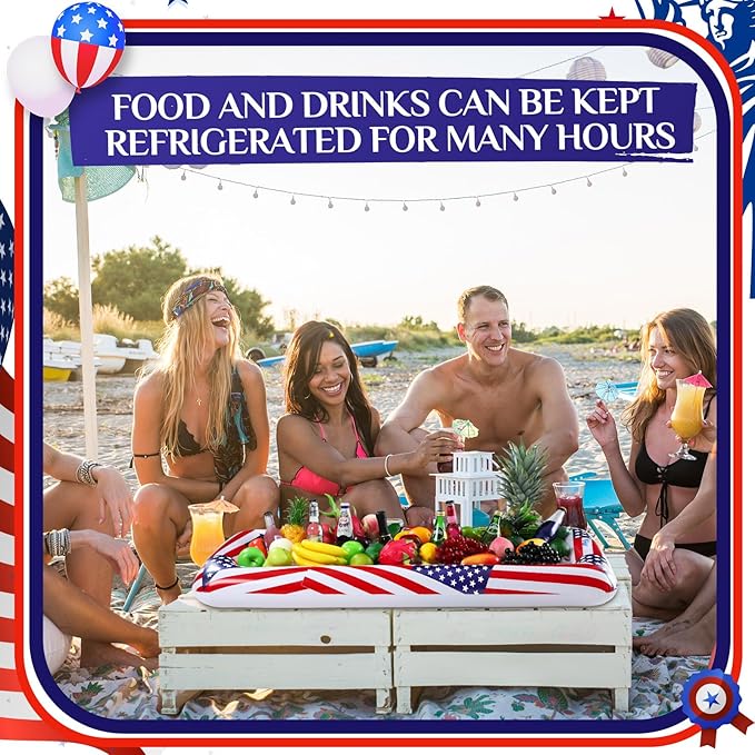 3 Pcs Patriotic Inflatable Serving Bars Summer Ice Buffet Salad Serving Trays Ice Holder for Party 4th of July Party Supplies, Independence Day Fourth of July Party BBQ Cooler Indoor Outdoor