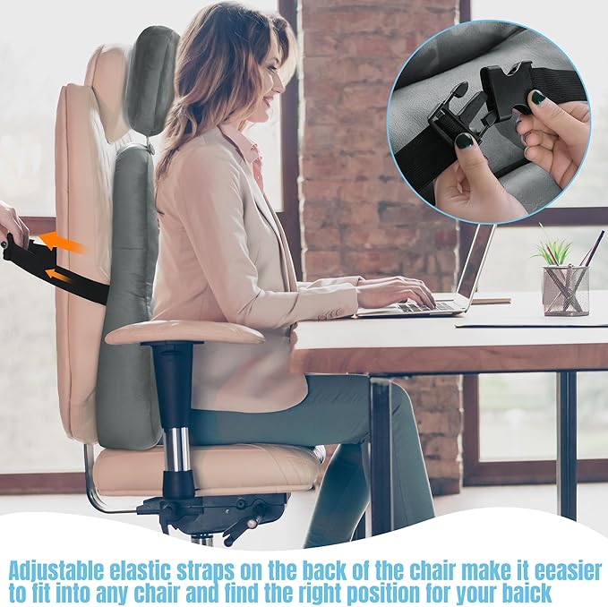 HOMBYS Neck Support for Short-Back Office Chair, Soft Headrest Pillow Lumbar Support for Neck Pressure Relief Improved Posture for Working Chair, Car and Travel, Light Grey