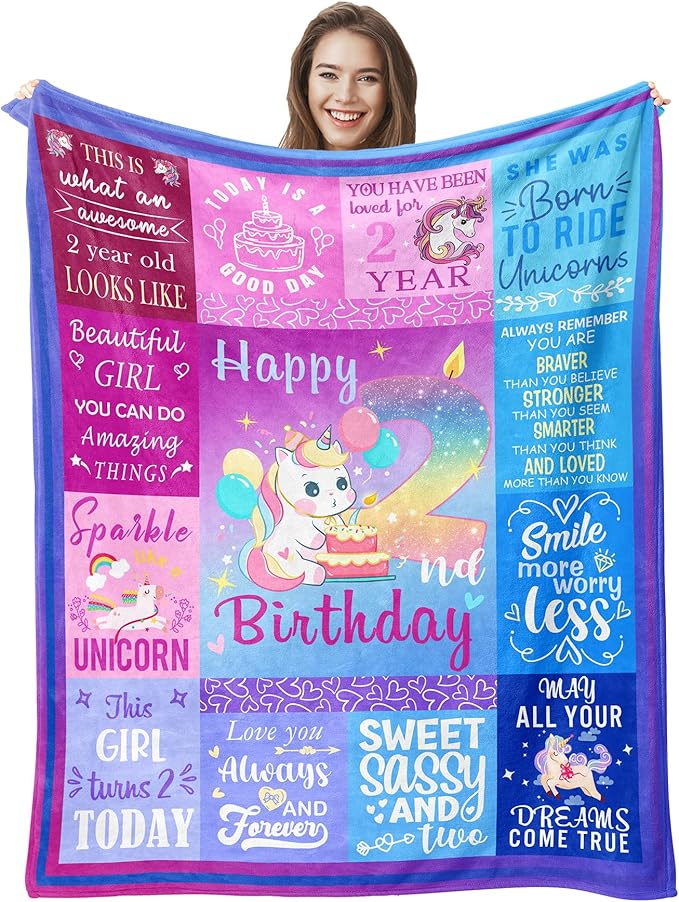 2 Year Old Girl Birthday Gift Blanket, Gifts For 2 Year Old Girls, 2 Year Old Girl Gifts, Two Year Old Girl Birthday Gifts, 2nd Birthday Decorations Girl Gifts, Two Year Old Girl Gifts 50"X40"