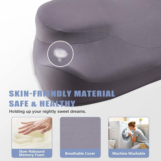 Ergonomic Memory Foam Pillow for Neck Pain Relief,Neck Support Pillows for Sleeping,Cooling Pillows for Neck and Shoulder Pain,Ideal Cervical Pillow for Side,Back,and Stomach Sleepers,Grey