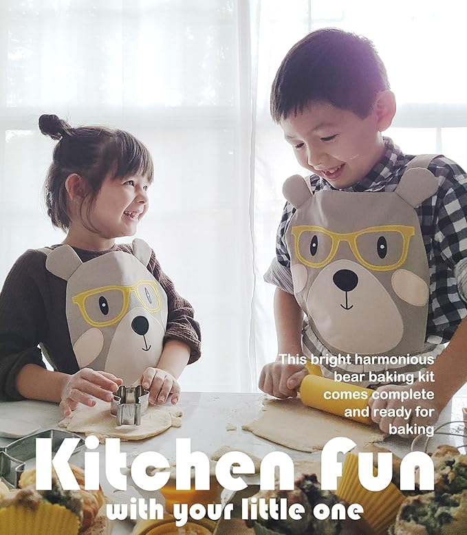 35-Piece Kids Baking Set with Teddy Bear Apron, Kid Friendly Knives, Cookie Cutters, Rolling Pin, Cutting Board, Whisk, Real Silicone Kitchen Accessories for Cooking and More