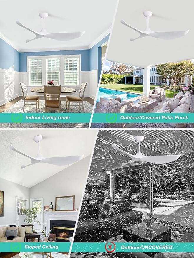 Sofucor 38 inch Ceiling Fans with Remote Control, Indoor Outdoor Ceiling Fan for Bedroom Living Room Farmhouse Patio, Modern Ceiling Fan no Light with 6 Speed Reversible Quiet DC Motor, White