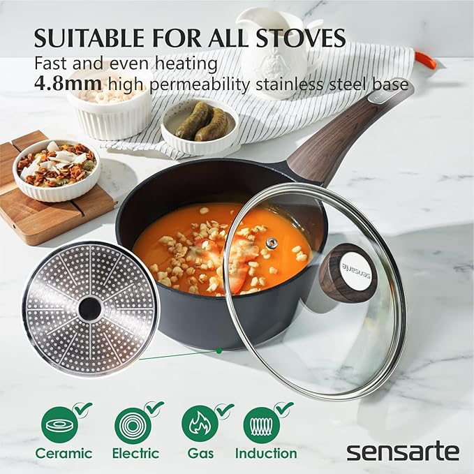 SENSARTE 4Pcs Nonstick Cookware Sets, Pots and Pans Set, 1.5QT Sauce Pan with Lid & 4.5 QT Stock Pot, Non Toxic, PFOA&PFOS Free