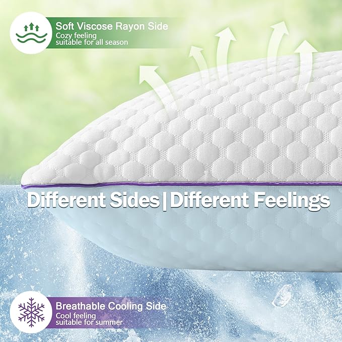 BPC Cooling Shredded Memory Foam Pillow Queen Size - Adjustable Medium Firm Pillow with Removable Cover Bed Pillows for Sleeping Side Stomach and Back Sleepers, CertiPUR-US