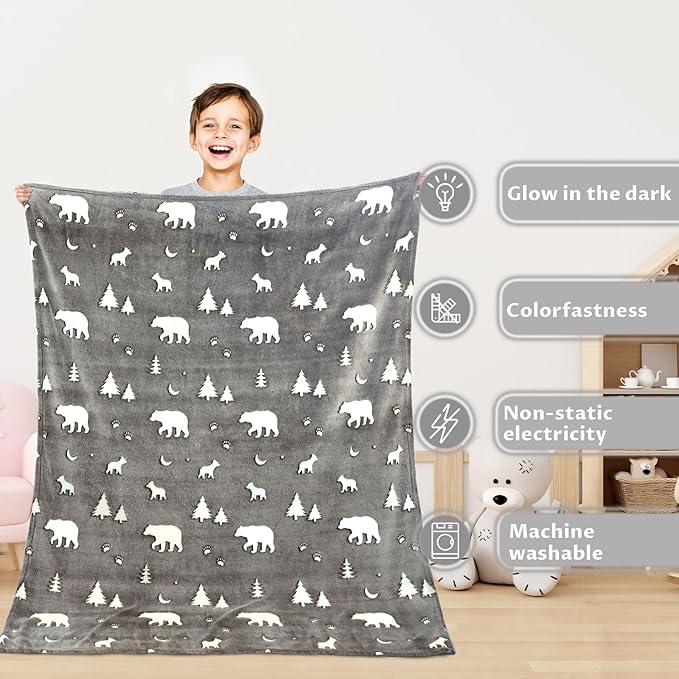 Bear Gifts Toys for Kids Boys Baby-Glow in The Dark Blanket Bear Presents for Birthday Bear Decor Age 12 3 4 5 6 7 8 9 10 Years Old Toddler