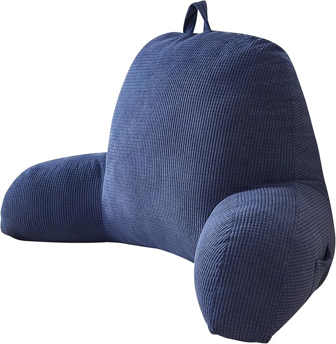Back Pillow for Bed Sitting Up,Reading Pillow for Sitting in Bed Adult with Arm Pillow,Back Rest Pillow for Sitting in Bed with Pockets,While Gaming,Working,Watching,Large-Navy