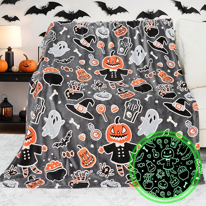 Blanket Glow in The Dark Blanket Pumpkin Halloween Decorations Cute