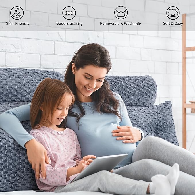 Wedge Headboard Pillow - Bed Wedge Pillow for Headboard Triangular Headboard Pillow with Neck Roll Pillow-Large Bolster Pillow for Sitting in Bed Backrest Positioning Support (Grey,59x8x20 Inches)