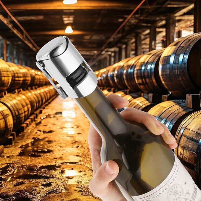 2Pcs Champagne Stoppers, Stainless Steel Wine Stopper, Food Grade Silicone Sparkling Wine Bottle Stoppers for Storing Champagne and Sparkling Wine, Leak-Proof, Sealed, Reusable (Silver)