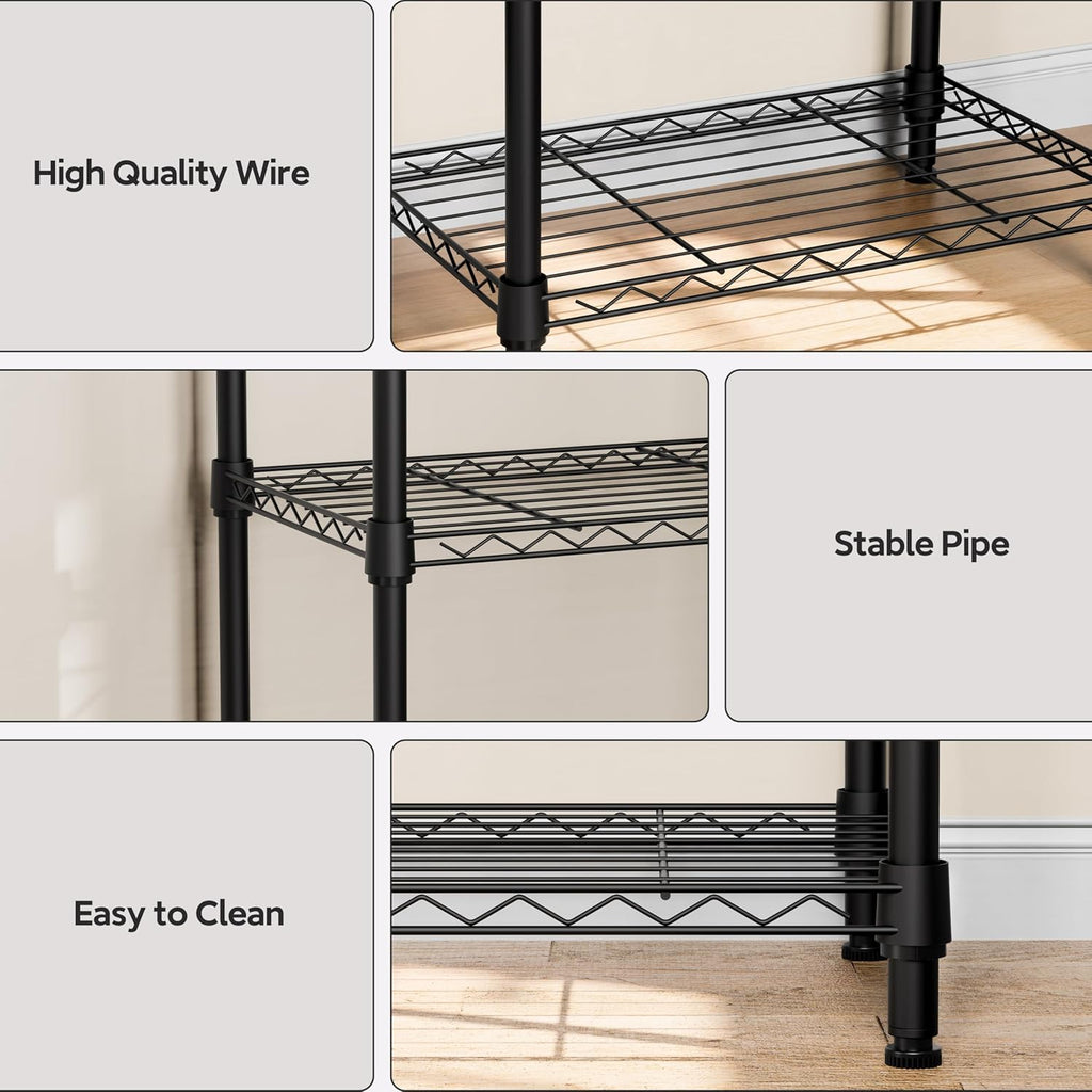 3 Tiers Shelf Metal Storage Shelves Wire Rack Closet Organizers with Wheel for Garage Kitchen Bathroom Laundry Black 11.8" D x 17.7" W x 28.8" H