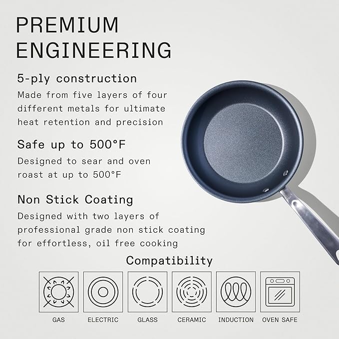 Made In Cookware - ProCoat 8" Non Stick Frying Pan (Graphite) - 5 Ply Stainless Clad Nonstick - Professional Cookware - Crafted in USA - Induction Compatible