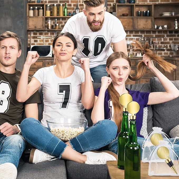 24 Sets Wine Stopper for Wine Bottles Wedding Wine Stopper Champagne Bottle Stoppers Beverage Bottle Stoppers with White Sheer Organza Bags Wedding Party Favor for Guests (Gold)