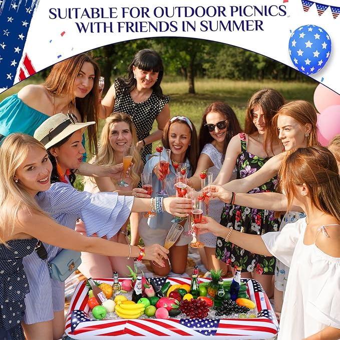 3 Pcs Patriotic Inflatable Serving Bars Summer Ice Buffet Salad Serving Trays Ice Holder for Party 4th of July Party Supplies, Independence Day Fourth of July Party BBQ Cooler Indoor Outdoor