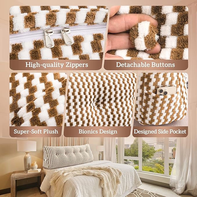 Triangular Wedge Headboard Pillow Large Bolster Bed Rest Reading Pillow Backrest Positioning Support Bolster Cushion with Removable Cover King