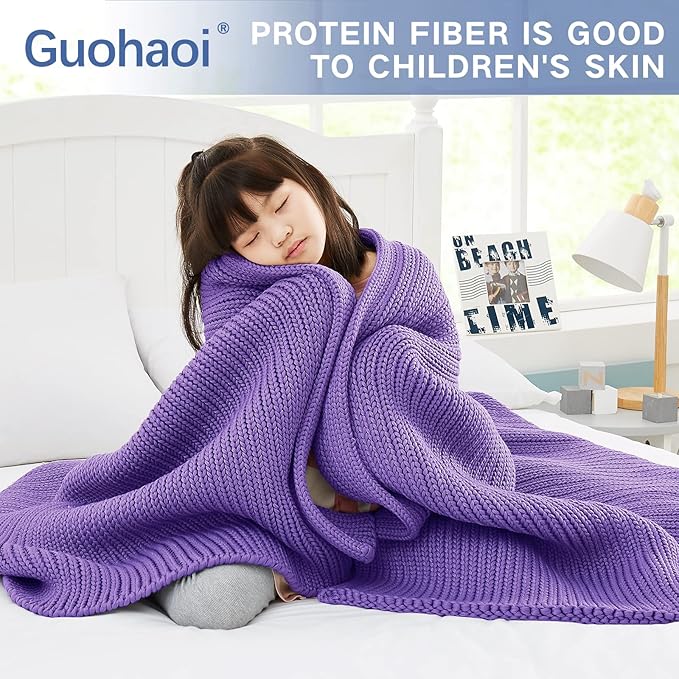 Knitted Weighted Blanket(Purple 50"x60" 10lbs),Home Décor Cooling Throw Blanket for Hot Sleepers,Hand Made Chunky Knit Heavy Blanket or Adults Use on Twin Size Bed