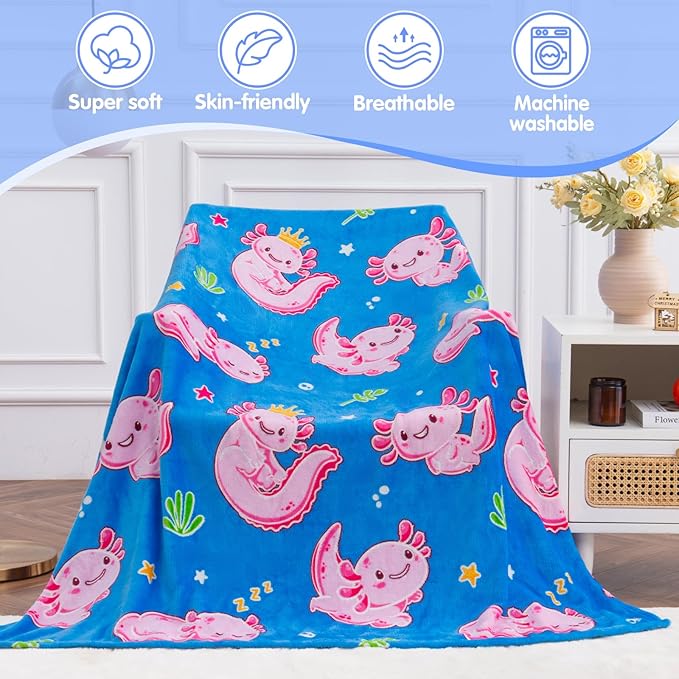Axolotl Gifts Toys for Girls Kids - Axolotl Blanket Glow in The Dark for Toddler Bedroom Decor Axolotl Gifts Toys for Kid 3 4 5 6 7 8 9 10 11 12