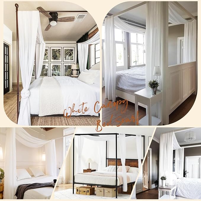 Showgeous 2 Panels Canopy Curtains White Canopy Bed Curtains 55" x 216" Bed Canopy Scarf for Full/Queen Bed Frame,Queen Canopy Bed Curtains,Sheer Bed Canopy Curtains Drapes Bed Tulle Canopy