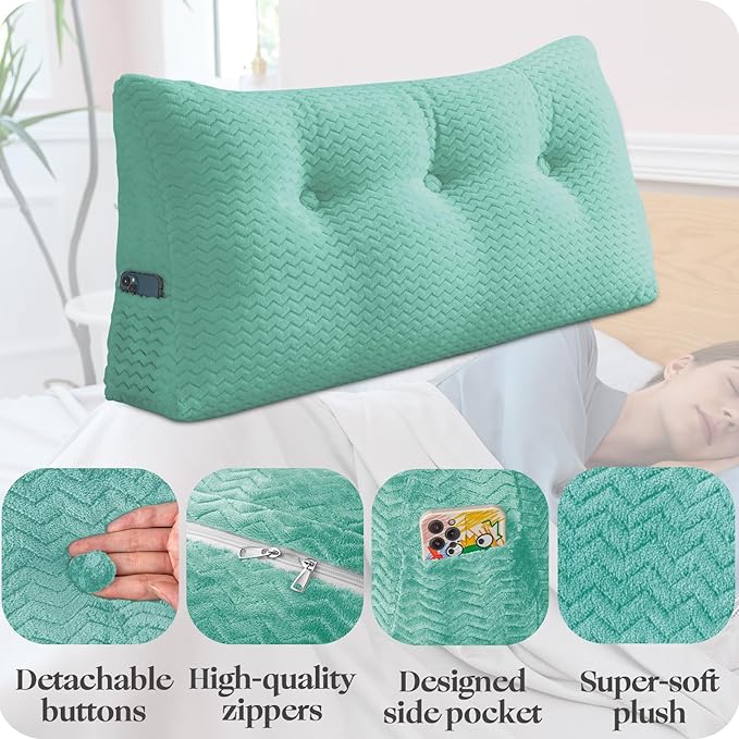 Large Bolster Triangular Headboard Wedge Backrest Positioning Support Bed Rest Reading Pillows Headboard Wedge Pillows for Day Bed Bunk Bed with Removable Cover