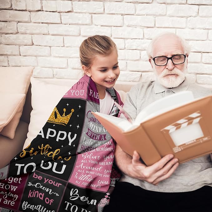 Birthday Gifts for Girls/Her, Happy Birthday Decorations Blanket 40"X50", Birthday Gifts for Teen Girls, Birthday Gifts for Daughter/Granddaughter/Friend/Sisters, Girls Birthday Gift Ideas