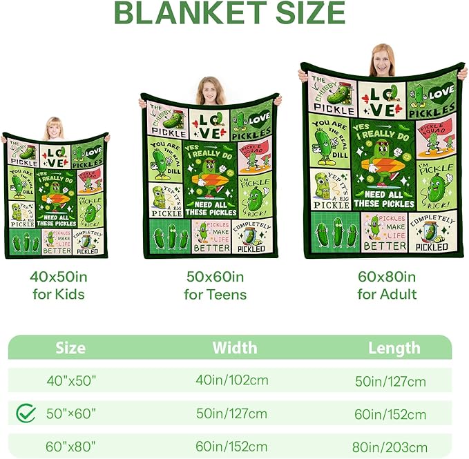 Pickle Gifts for Pickle Lovers, Pickle Lover Gifts, Pickle Blanket for Pickle Lovers, Pickle Themed Gifts, Funny Pickle Gifts Blanket on Birthday Christmas 50x60 in