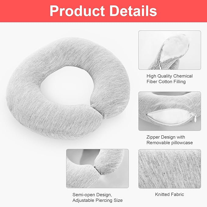 MABOZOO Ear Piercing Pillow for Side Sleepers with Ear Hole for Ear Pain,Adjustable Ear Hole Piercing Pillows for Ear Inflammation,Ear Guard Pillow for Piercings, Earplugs, and Headphones