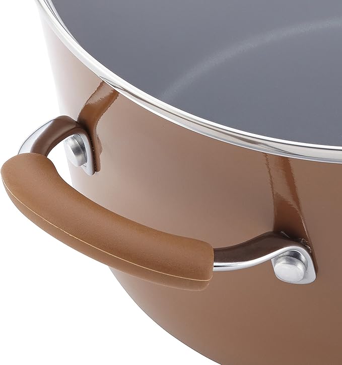 Rachael Ray Cucina Nonstick Cookware Pots and Pans Set, 12 Piece, Mushroom Brown