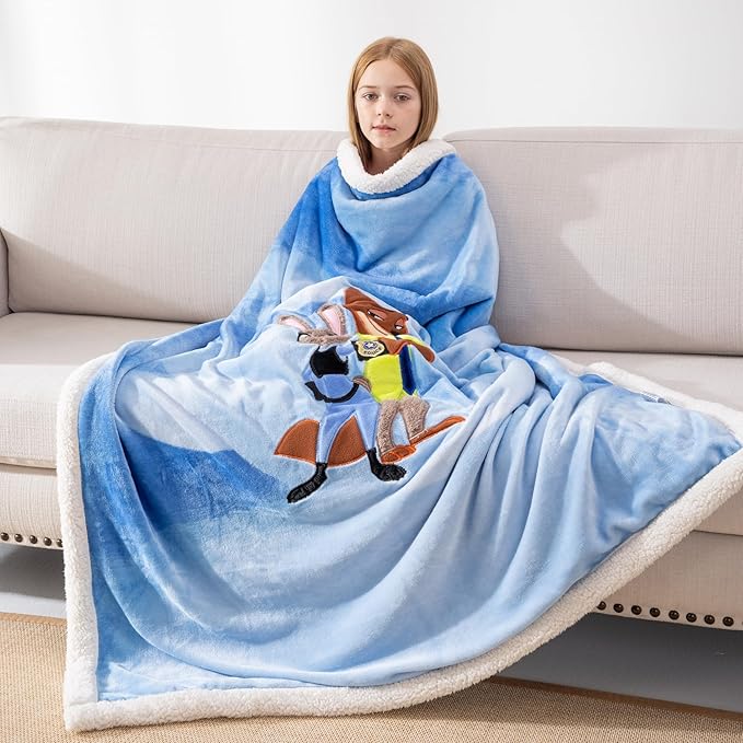 COSUSKET Kids Throw Blanket, 3D Fox Embroidery Sherpa Bunny Blanket Girls Boys Gifts