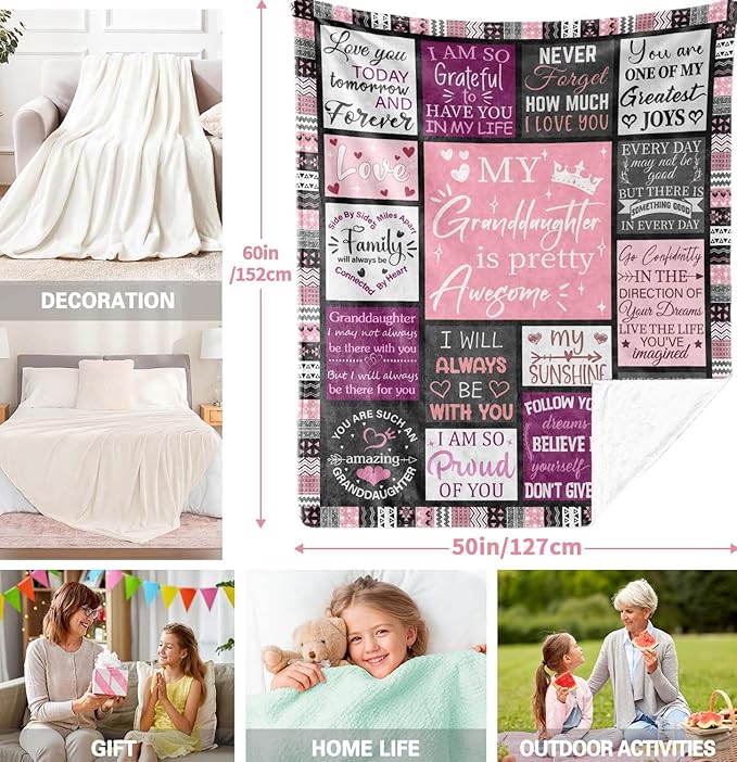 Granddaughter Gifts from Grandma, Granddaughter Gifts, Granddaughter Blanket from Grandma, Gifts for Granddaughter, Birthday Graduation 60" X 50"