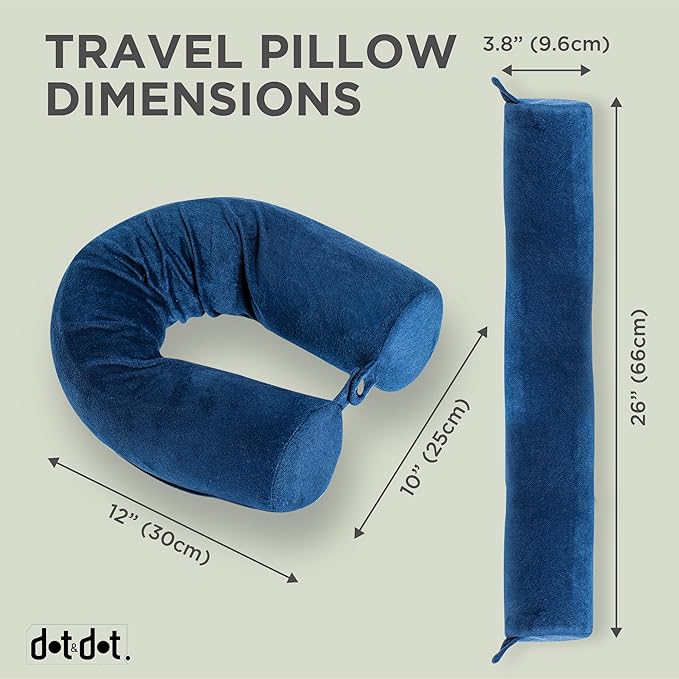 Dot&Dot Twist Memory Foam Travel Pillow for Airplanes - Travel Neck Pillow for Sleeping - Airplane Pillow for Neck Support, Chin, Lumbar and Leg - Adjustable, Bendable Neck Roll Pillow (Dark Blue)