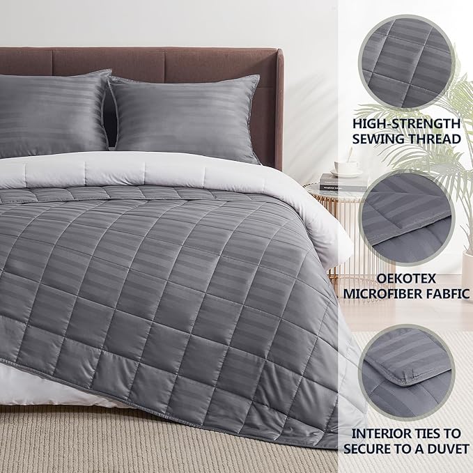 Weighted Blanket(40"x60" 10lbs) Weighted Blanket Cooling Blanket for Sleeping,Throw Size Breathable Blanket with Premium Glass Bead(Stripe Grey)