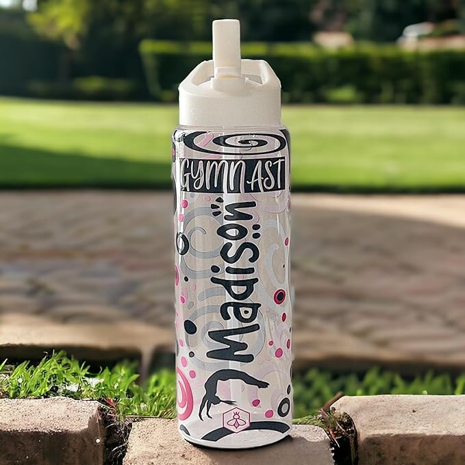 32oz Cheerleader Water Bottle with Straw Lid | BPA-Free Reusable Bottles for Cheerleaders, Cheer Team or Cheerleading Coach | Great Gifts for Girls, Coaches (Custom Gymnast)