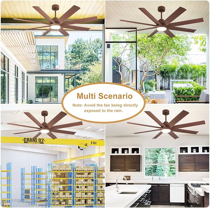 Depuley 72" Modern Ceiling Fan with Light and Remote, LED Dimmable Ceiling Fans with 3-Color Temperatures, Outdoor Ceiling Fan with APP Control for Kitchen Living Room Patio Farmhouse, Brown