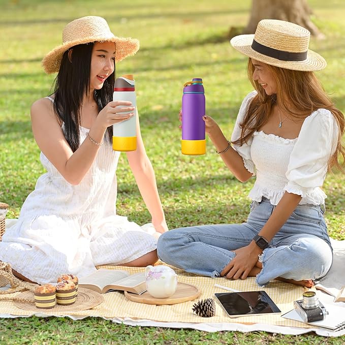 2PCS Silicone Water Bottle Boot for Owala 24oz 32oz 40oz, Anti-Slip Protective Sleeve Bottom Bumper Protector for FreeSip, Twist, and Flip Stainless Steel Water Bottles