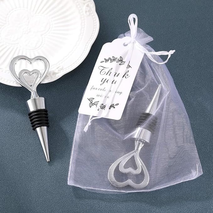 12PCS Valentine's Day Bridal Shower Favors for Guests,Nurses Gift Ideas Silver Heart Wine Bottle Stoppers Summer Holiday Birthday Gifts Wedding Souvenirs Party Supplies(12,Sliver Heart)