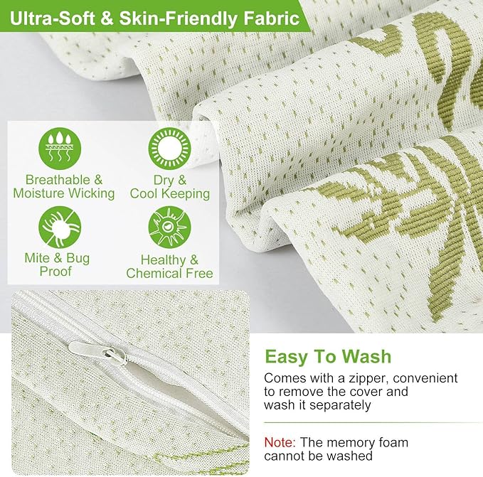 iMounTEK Bed Pillow Rayon derived from Bamboo Memory Foam Pillow, Sleep Pillow Contoured Orthopedic Pillow Soft Neck Support Breath Pillow(M)