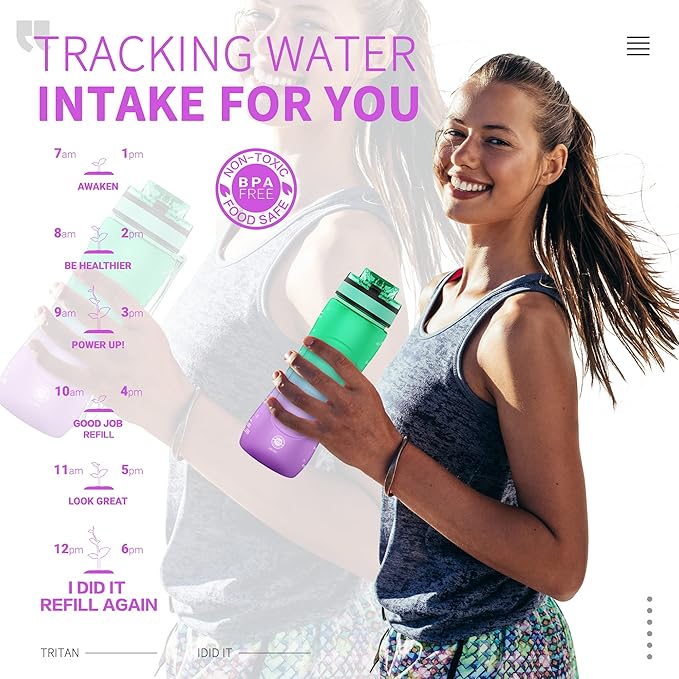 25oz Kids Sports Water Bottles for School with Spout Lid (Green Purple)