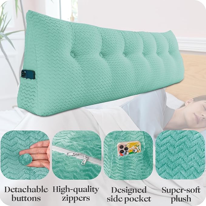 Large Bolster Triangular Headboard Wedge Backrest Positioning Support Bed Rest Reading Pillows Headboard Wedge Pillows for Day Bed Bunk Bed with Removable Cover