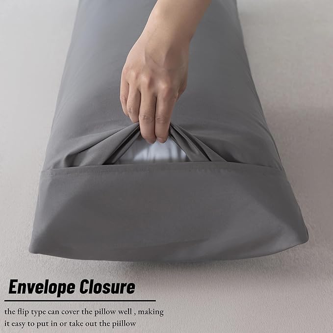 Ubauba Memory Foam Body Pillow with Cover, Full Large Body Pillows Insert for Adults with Envelope Closure Pillowcase, Firm & Fluffy Long Bed Pillows for Sleeping (20x54 inch, Dark Grey)