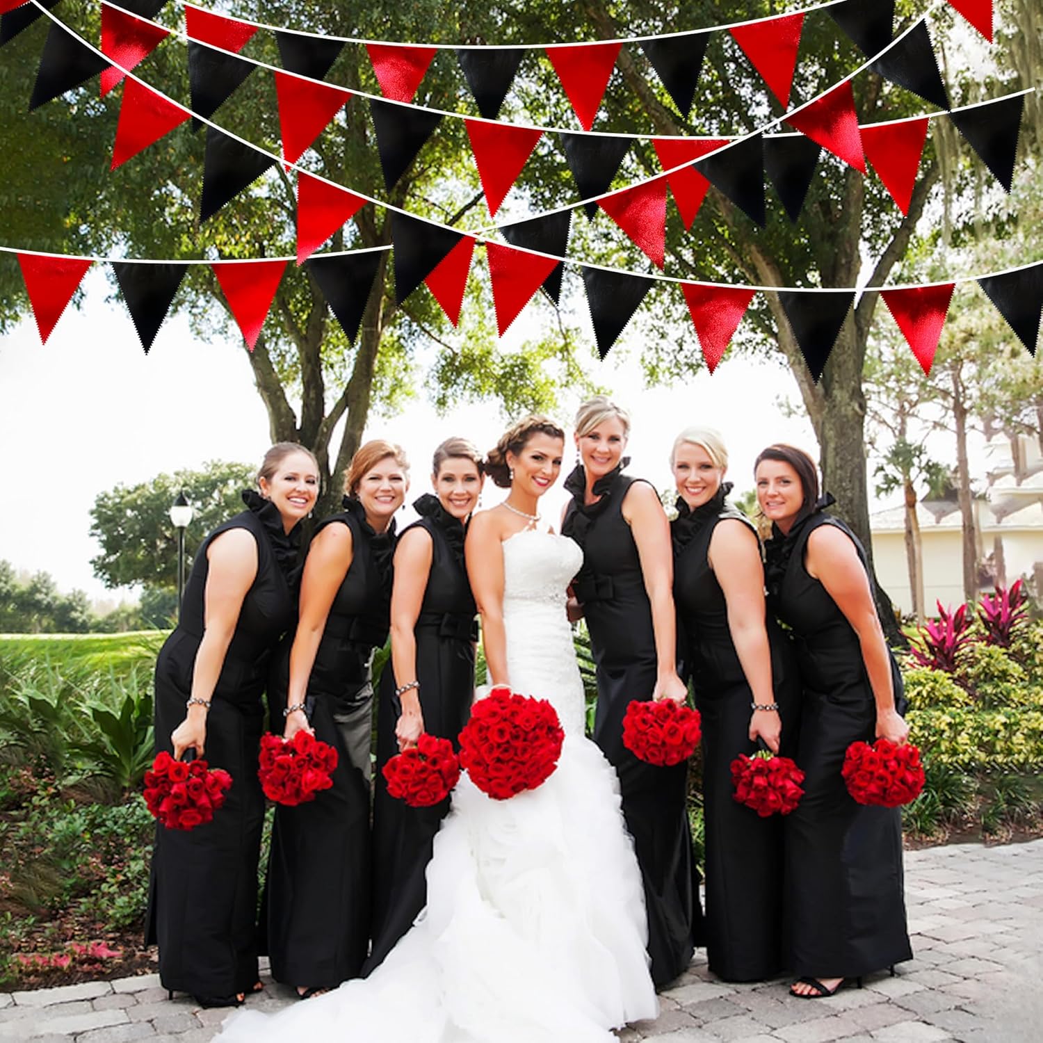 Red Black Party Decoration Metallic Fabric Triangle Pennant Banner Flag Bunting Garland for Graduation Halloween Birthday Wedding Bachelorette Anniversary Las Vegas Casino Poker Pirate Party Supplies