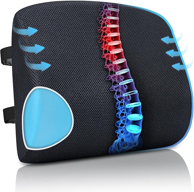 Lumbar Support Pillow for Office Chair Car Seat Cushion for Lower Back Sciatica Pain Relief Firm Memory Foam Pillows Wedge Chairs Cushions with Dual Straps (Mesh Black)