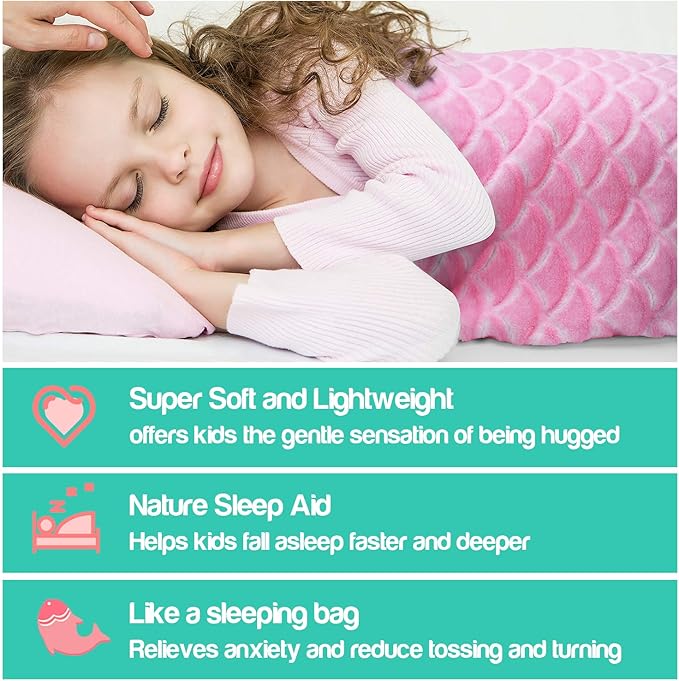 Catalonia Kids Mermaid Tail Blanket, Super Soft Plush Flannel Sleeping Snuggle Blanket for Girls, Rainbow Ombre, Birthday Gift for Daughter