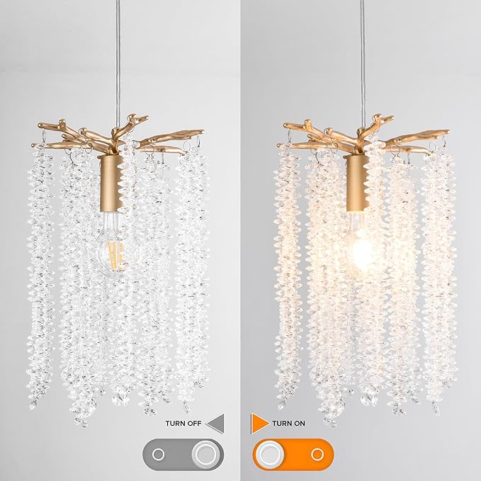 Plug in Crystal Chandelier with 15Ft Cord Modern Pendant Light for Bedroom Mini Antler Hanging Lamp for Kitchen Island Dinning Bedrooms and Hallway(1 Light)