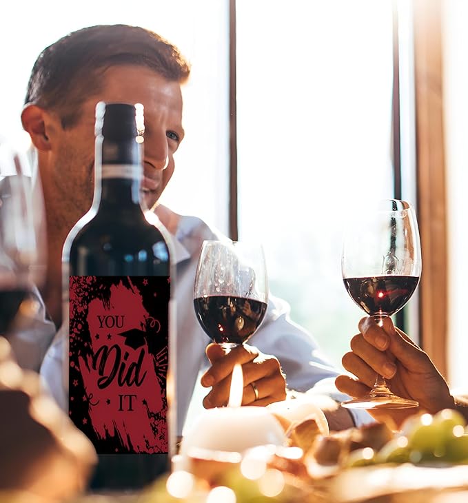 24Pcs Graduation Gift Wine Labels Congrats Grad Wine Bottle Stickers Graduation Party Waterproof Wine Bottle Decoration Cover for College Congrats Graduation Party Decorations, 4 Design