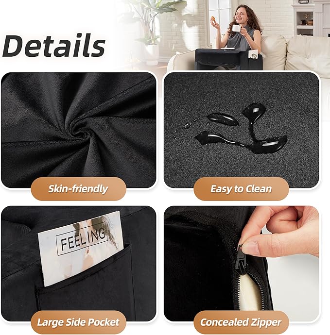 Homguava Reading Pillow Memory Lap Desk Foam Pillow for Adults Gaming Pillow Arm Rest Pillow for Reading, Crocheting, Gaming or Sitting in Bed (Black, Large)