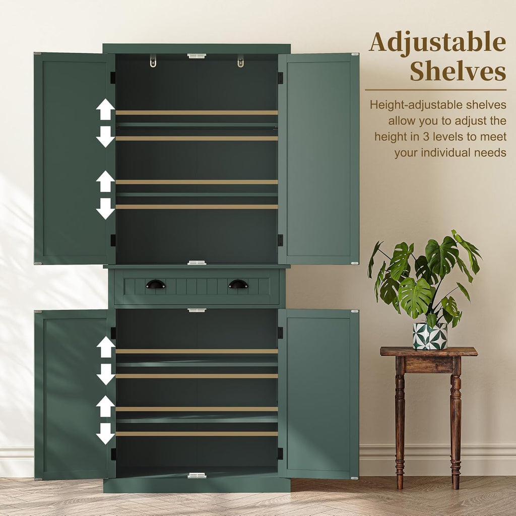 ARTPOWER 72" Tall Kitchen Pantry Storage Cabinet with Drawer and Adjustable Shelves, Pantry Cabinet for Kitchen, Bathroom or Hallway, Green